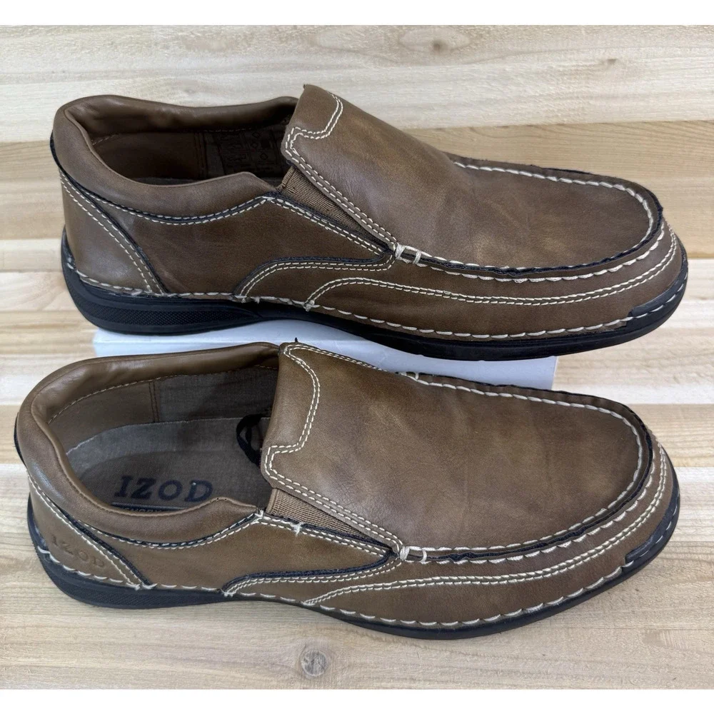 Izod Charlie Dark Tan Brown Slip On Loafer Memory Foam Men’s Size 9M